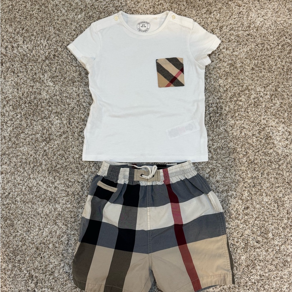 Burberry Boys 2T White T-Shirt and Check Shorts Set